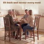 Set of 4 Dining Chairs, Upholstered Dining Room Chairs with Rubberwood Legs and Slat Backrest for Kitchen, Gray - Image 4