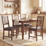 Set of 4 Dining Chairs, Upholstered Dining Room Chairs with Rubberwood Legs and Slat Backrest for Kitchen, Gray - Image 10