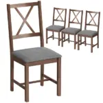 HOMCOM Set of 4 Dining Chairs, Upholstered X-Back Dining Room Chairs with Rubberwood Legs and Padded Seat for Kitchen, Gray - Image 2