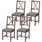 HOMCOM Set of 4 Dining Chairs, Upholstered X-Back Dining Room Chairs with Rubberwood Legs and Padded Seat for Kitchen, Gray