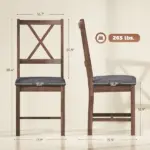 HOMCOM Set of 4 Dining Chairs, Upholstered X-Back Dining Room Chairs with Rubberwood Legs and Padded Seat for Kitchen, Gray - Image 3