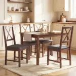 HOMCOM Set of 4 Dining Chairs, Upholstered X-Back Dining Room Chairs with Rubberwood Legs and Padded Seat for Kitchen, Gray - Image 10