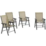 Outsunny Set of 4 Outdoor Folding Chairs, Stackable Patio Dining Chairs with Armrests, Metal Frame, Light Mixed Brown - Image 11