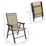 Outsunny Set of 4 Outdoor Folding Chairs, Stackable Patio Dining Chairs with Armrests, Metal Frame, Light Mixed Brown - Image 3