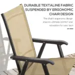 Outsunny Set of 4 Outdoor Folding Chairs, Stackable Patio Dining Chairs with Armrests, Metal Frame, Light Mixed Brown - Image 4