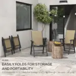 Outsunny Set of 4 Outdoor Folding Chairs, Stackable Patio Dining Chairs with Armrests, Metal Frame, Light Mixed Brown - Image 5
