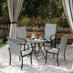 Outsunny Set of 4 Outdoor Wicker Dining Chairs with Armrest, Steel Frame, High Back and Deep Seating, Gray - Image 2