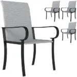 Outsunny Set of 4 Outdoor Wicker Dining Chairs with Armrest, Steel Frame, High Back and Deep Seating, Gray - Image 11