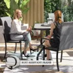 Outsunny Set of 4 Outdoor Wicker Dining Chairs with Armrest, Steel Frame, High Back and Deep Seating, Gray - Image 6