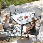 Outsunny Set of 4 Outdoor Wicker Dining Chairs with Armrest, Steel Frame, High Back and Deep Seating, Gray - Image 7