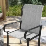 Outsunny Set of 4 Outdoor Wicker Dining Chairs with Armrest, Steel Frame, High Back and Deep Seating, Gray - Image 8