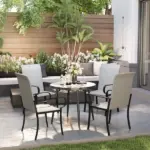 Outsunny Set of 4 Outdoor Wicker Dining Chairs with Armrest, Steel Frame, High Back and Deep Seating, Gray - Image 10