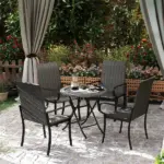 Outsunny Set of 4 Outdoor Wicker Dining Chairs with Armrest, Steel Frame, Highback and Deep Seating, Brown - Image 2