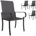 Outsunny Set of 4 Outdoor Wicker Dining Chairs with Armrest, Steel Frame, Highback and Deep Seating, Brown - Image 11