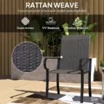 Outsunny Set of 4 Outdoor Wicker Dining Chairs with Armrest, Steel Frame, Highback and Deep Seating, Brown - Image 4