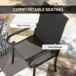 Outsunny Set of 4 Outdoor Wicker Dining Chairs with Armrest, Steel Frame, Highback and Deep Seating, Brown - Image 5