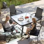 Outsunny Set of 4 Outdoor Wicker Dining Chairs with Armrest, Steel Frame, Highback and Deep Seating, Brown - Image 7
