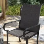 Outsunny Set of 4 Outdoor Wicker Dining Chairs with Armrest, Steel Frame, Highback and Deep Seating, Brown - Image 8