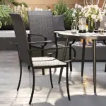 Outsunny Set of 4 Outdoor Wicker Dining Chairs with Armrest, Steel Frame, Highback and Deep Seating, Brown - Image 9