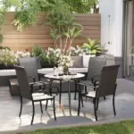 Outsunny Set of 4 Outdoor Wicker Dining Chairs with Armrest, Steel Frame, Highback and Deep Seating, Brown - Image 10