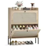 HOMCOM Shoe Cabinet with 2 Flip Drawers, Boho Narrow Shoe Storage Cabinet, Oak - Image 11