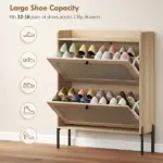 HOMCOM Shoe Cabinet with 2 Flip Drawers, Boho Narrow Shoe Storage Cabinet, Oak - Image 5