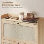 HOMCOM Shoe Cabinet with 2 Flip Drawers, Boho Narrow Shoe Storage Cabinet, Oak - Image 7