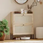 HOMCOM Shoe Cabinet with 2 Flip Drawers, Boho Narrow Shoe Storage Cabinet, Oak - Image 10