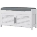 HOMCOM Shoe Storage Bench, Modern Entryway Bench with Cushion, Hidden Compartments, Adjustable Shelves, Shutter Doors, White