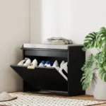 Shoe Storage Bench with Padded Seat Cushion and Flip-Drawer, Entryway Bench, Shoe Cabinet, 24.4x10.2x18.7 Inches, Black - Image 2