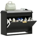 Shoe Storage Bench with Padded Seat Cushion and Flip-Drawer, Entryway Bench, Shoe Cabinet, 24.4x10.2x18.7 Inches, Black - Image 11