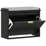 Shoe Storage Bench with Padded Seat Cushion and Flip-Drawer, Entryway Bench, Shoe Cabinet, 24.4x10.2x18.7 Inches, Black - Image 12