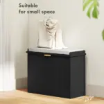 Shoe Storage Bench with Padded Seat Cushion and Flip-Drawer, Entryway Bench, Shoe Cabinet, 24.4x10.2x18.7 Inches, Black - Image 4