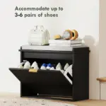 Shoe Storage Bench with Padded Seat Cushion and Flip-Drawer, Entryway Bench, Shoe Cabinet, 24.4x10.2x18.7 Inches, Black - Image 5