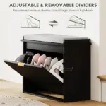 Shoe Storage Bench with Padded Seat Cushion and Flip-Drawer, Entryway Bench, Shoe Cabinet, 24.4x10.2x18.7 Inches, Black - Image 6