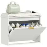 Shoe Storage Bench with Padded Seat Cushion and Flip-Drawer, Entryway Bench, Shoe Cabinet, 24.4x10.2x18.7 Inches, White - Image 11