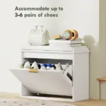 Shoe Storage Bench with Padded Seat Cushion and Flip-Drawer, Entryway Bench, Shoe Cabinet, 24.4x10.2x18.7 Inches, White - Image 5