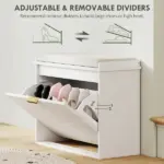 Shoe Storage Bench with Padded Seat Cushion and Flip-Drawer, Entryway Bench, Shoe Cabinet, 24.4x10.2x18.7 Inches, White - Image 6