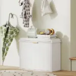 Shoe Storage Bench with Padded Seat Cushion and Flip-Drawer, Entryway Bench, Shoe Cabinet, 24.4x10.2x18.7 Inches, White - Image 10