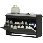 HOMCOM Shoe Storage Bench with Padded Seat Cushion and Flip-Drawer, Entryway Bench, Shoe Cabinet, 31.5x10.2x18.7 Inches, Black