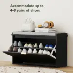 HOMCOM Shoe Storage Bench with Padded Seat Cushion and Flip-Drawer, Entryway Bench, Shoe Cabinet, 31.5x10.2x18.7 Inches, Black - Image 5