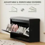 HOMCOM Shoe Storage Bench with Padded Seat Cushion and Flip-Drawer, Entryway Bench, Shoe Cabinet, 31.5x10.2x18.7 Inches, Black - Image 6