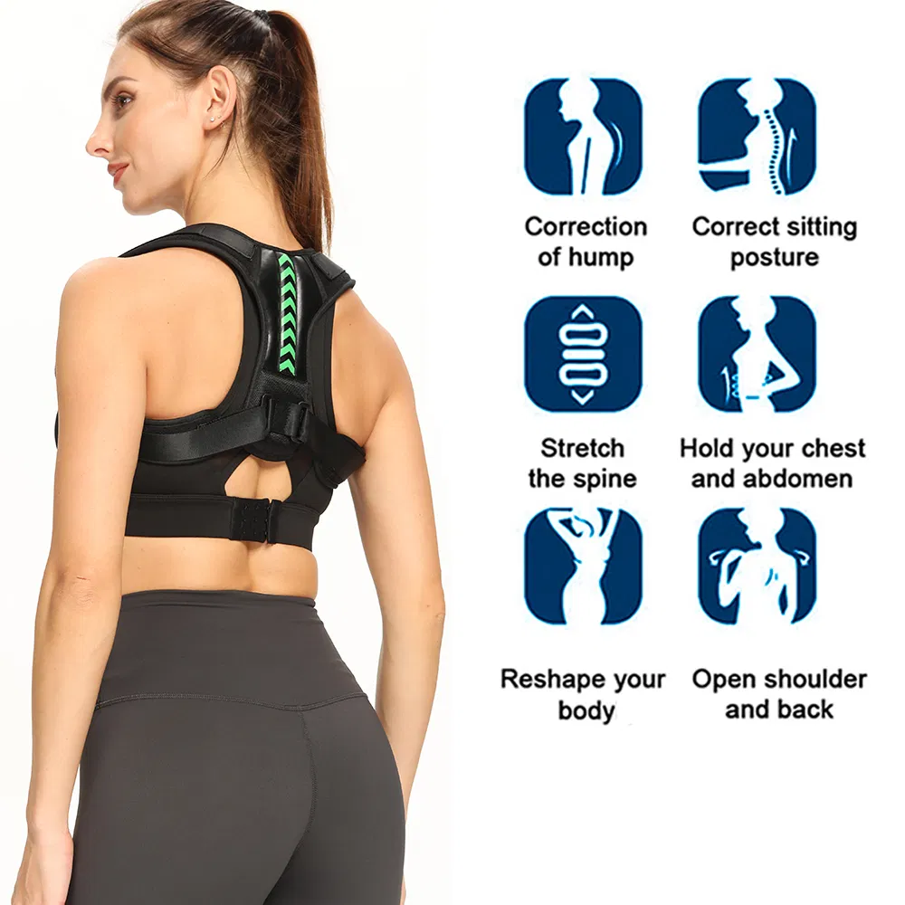 Adjustable Neoprene Posture Corrector Back and Shoulder Support Brace Black Green