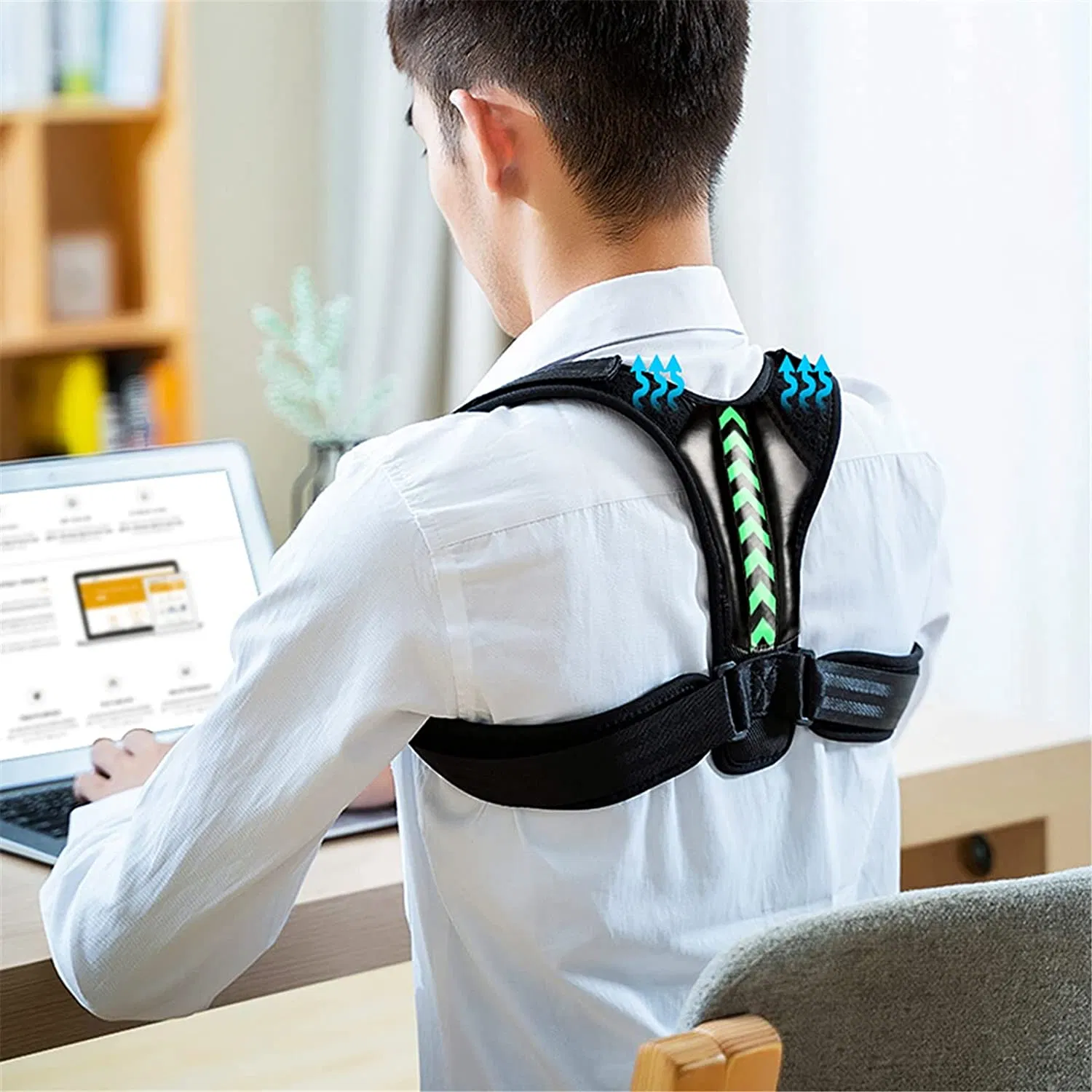 Adjustable Neoprene Posture Corrector Back and Shoulder Support Brace Black Green
