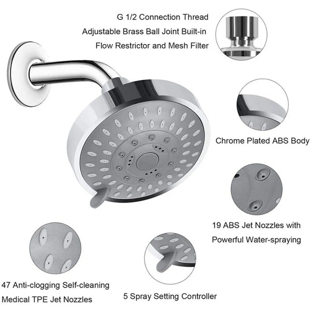 5-Mode Handheld Shower Head with Adjustable Brass Joint