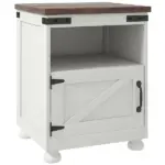 Side Table with Storage, End Table with Open Shelf, Cupboard and Wood Legs, Modern and Farmhouse Style, White - Image 11
