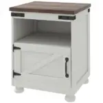 Side Table with Storage, End Table with Open Shelf, Cupboard and Wood Legs, Modern and Farmhouse Style, White