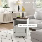 Side Table with Storage, End Table with Open Shelf, Cupboard and Wood Legs, Modern and Farmhouse Style, White - Image 6
