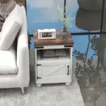 Side Table with Storage, End Table with Open Shelf, Cupboard and Wood Legs, Modern and Farmhouse Style, White - Image 7