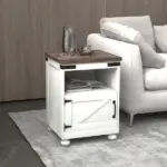 Side Table with Storage, End Table with Open Shelf, Cupboard and Wood Legs, Modern and Farmhouse Style, White - Image 8
